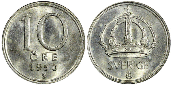 Sweden Gustaf V (1907-1950) Silver 1950 10 Öre UNC KM# 813 (22 059)
