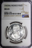 MEXICO Jose Morelos Silver 1965 Mo 1 Peso NGC MS65 KM# 459 (004)