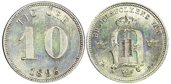 SWEDEN Oscar II Silver 1898 EB 10 Ore UNC KM# 755 (22 115)