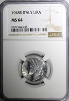 Italy Aluminum 1948 R 1 Lira NGC MS64 ONLY 1 COIN GRADED HIGHEST KM# 87 (36)