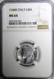 Italy Aluminum 1948 R 1 Lira NGC MS64 ONLY 1 COIN GRADED HIGHEST KM# 87 (36)