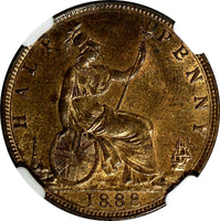 Great Britain Victoria (1837-1901) Bronze 1888 1/2 Penny NGC MS63 RB KM# 754