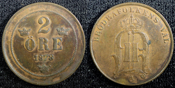 Sweden Oscar II Copper 1878 2 Ore  KM# 746   (23 138)