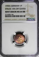 Germany - Federal Republic 1950-G 1 Pfennig NGC MINT ERROR MS64 RB SCARCE KM#105