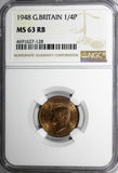 Great Britain George VI Bronze 1948 Farthing NGC MS63 RB LAST YEAR TYPE KM# 843