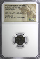 WESTERN ROMAN Honorius AD 393-423 AE4 Nummus /Rev.Three emperors NGC (038)