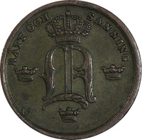 Sweden Oscar I Copper 1848 1/3 Skilling  KM# 657 (18 555)