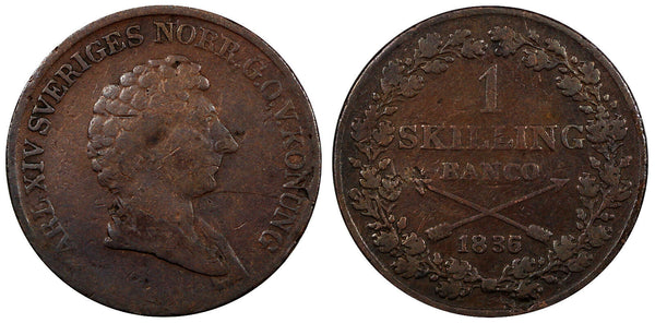 Sweden Carl XIV Johan Copper 1836/5  1 Skilling OVERDATE 27,8 mm KM# 642 (20 849