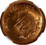 Rhodesia Bronze 1970 1/2 Cent NGC MS65 RD FULL NICE RED TONING KM# 9 (003)