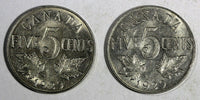 Canada George V LOT OF 2 COINS 1929 5 Cents KM# 29