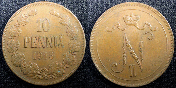 Finland Nicholas II Copper 1916 10 Pennia KM# 14 (23 037)