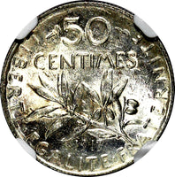 FRANCE Silver 1917 50 Centimes NGC MS62  KM# 854 (132)