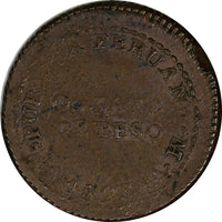 Peru Copper 1823 LIMA V 1/8 Peso,Octavo De Initial "V" XF Cond.RARE KM# 137(190)