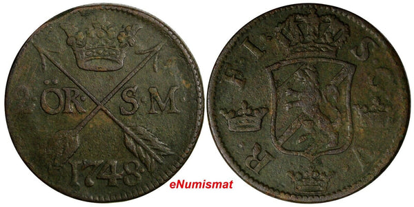 Sweden Frederick I 1748 2 Ore, S.M.Avesta Mint.Mintage-461,000 KM# 437 (14 595)