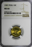 Peru 1987 10 CentimosGeneral MIGUEL GRAU NGC MS66 TOP GRADED BY NGC KM# 293(7)