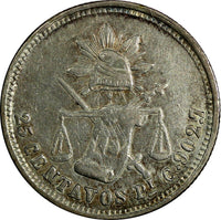 Mexico SECOND REP.Silver 1886/9 Pi  C 25 Centavos San Luis Potosi XF+ KM# 406.8