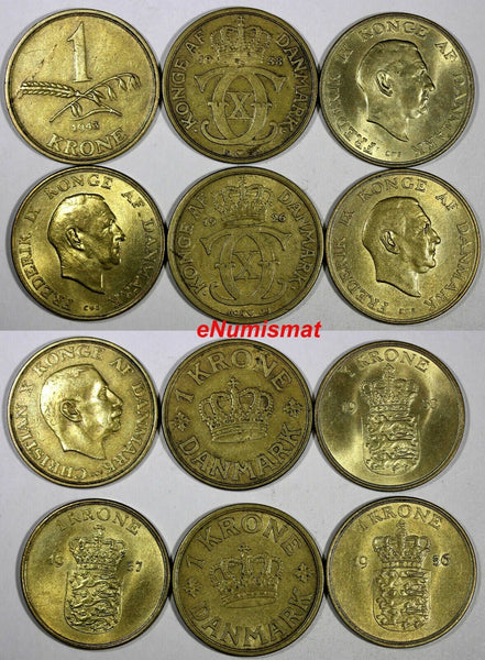 DENMARK LOT OF 6 COINS 1926-1958 1 KRONE KM# 837.2 ;KM# 824.1 ;835 ;824.2 (090)