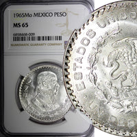 MEXICO Jose Morelos Silver 1965 Mo 1 Peso NGC MS65 KM# 459 (009)