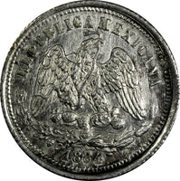 MEXICO Silver 1884 Mo M 25 Centavos Mexico Mint XF Condition  KM#406.7 (19 184)