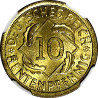 Germany 1924 A 10 Reichspfennig NGC MS66 TOP GRADED BY NGC  KM# 40 (049)