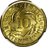 Germany 1924 A 10 Reichspfennig NGC MS66 TOP GRADED BY NGC  KM# 40 (049)