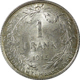 Belgium Albert I Silver 1913 1 Franc Dutch 23 mm High Grade KM# 73.1 (22 217)