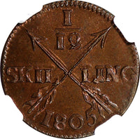 SWEDEN Gustaf IV Copper 1805 1/12 Skilling NGC MS64 RB TOP GRADED KM# 563 (075)