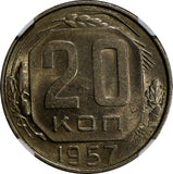 RUSSIA USSR Copper-Nickel 1957 20 Kopeks NGC MS62 Y# 125