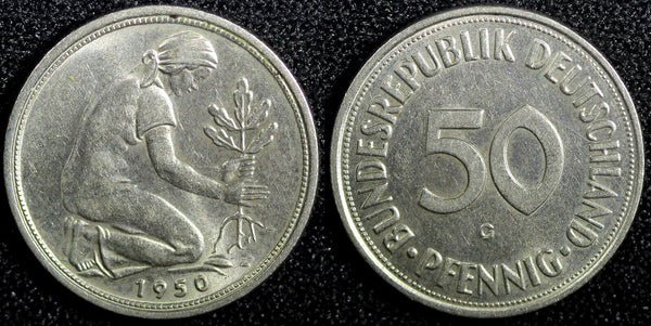 Germany-Federal Republic Copper-Nickel 1950 G 50 Pfennig Karlsruhe KM# 109.1 (2)