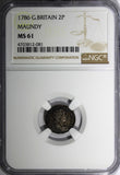 Great Britain George III 1786 2 Pence Maundy NGC MS61 1 GRADED HIGHER KM# 595(1)