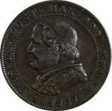 Italian States PAPAL STATES Pius IX Copper 1867-XXI 1 Soldo KM# 1372.2 (19 430)