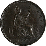 Great Britain Victoria Bronze 1877 1 Penny aXF Toned KM# 755 (19 842)
