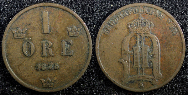 SWEDEN Oscar II Bronze 1875 1  Öre KM# 734 (23 159)