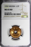 Nigeria Elizabeth II Bronze 1959 1/2 Penny NGC MS65 RD FULL RED KM# 1 (001)