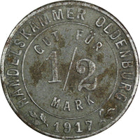 German Notgeld Oldenburg Iron 1917 1/2 Mark  WWI Issue Funck# 407 (17 367)