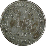 German Notgeld Oldenburg Iron 1917 1/2 Mark  WWI Issue Funck# 407 (17 367)