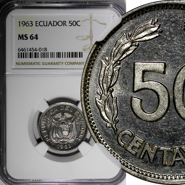 Ecuador 1963 50 Centavos NGC MS64 1st Year Type KM# 81 (018)