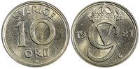 Sweden Gustaf V (1907-1950) Nickel-Bronze 1921 W 10 Öre Ch.UNC KM# 795 (22 131)