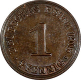 Germany - Empire Wilhelm II Copper 1905 A 1 Pfennig Berlin Mint UNC KM# 10 (250)