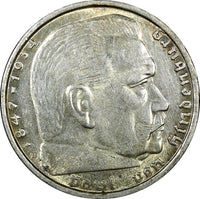 Germany - Third Reich Silver 1938 B 2 Reichs Mark Hindenburg KM# 93 (22 298)
