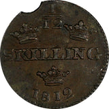 Sweden Carl XIII Copper 1812 1/12 Skilling  KM# 584 (17 873)