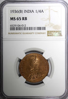 India-British George V Bronze 1936 (B) 1/4 Anna NGC MS65 RB LAST DATE KM#512 (2)