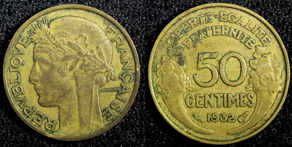 FRANCE Aluminum-Bronze 1932 50 Centimes KM# 894.1 (23 604)