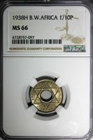 British West Africa 1938 H 1/10 Penny Better Date NGC MS66 GEM BU KM# 20 (097)