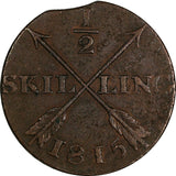 SWEDEN Carl XIII Copper 1815 1/2 Skilling  KM# 590 (17 861)