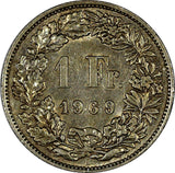 Switzerland Copper-Nickel 1969-B 1 Franc GEM BU COIN Toning KM# 24a.1 (10 838)