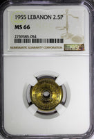 LEBANON Aluminum-Bronze 1955 2 1/2 Piastres NGC MS66 Monnaie de Paris KM# 20