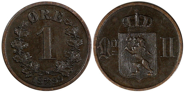 Norway Oscar II Bronze 1899 1 Øre The Norwegian Lion KM# 352 (20 711)