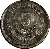 Mexico SECOND REPUBLIC 1886 PI R 5 Centavos Mint-33,000 BETTER DATE RARE KM398.9