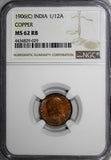 India-British Edward VII Copper 1906 (C) 1/12 Anna NGC MS62 RB Thick KM# 497